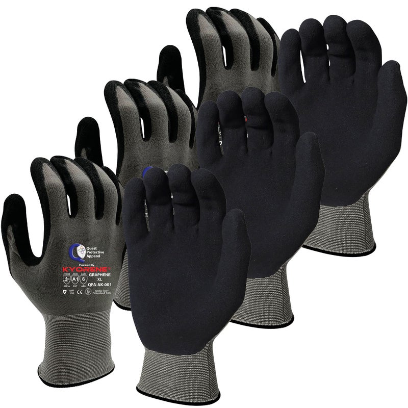 Quest Protective Apparel Cut and Puncture Resistant Work Gloves â€“ Lightweight Durable Graphene Safety Gloves - Construction, DIY, Kitchen and Mechanical Use for Men and Women - X-Large, Pack of 3 - Image 1